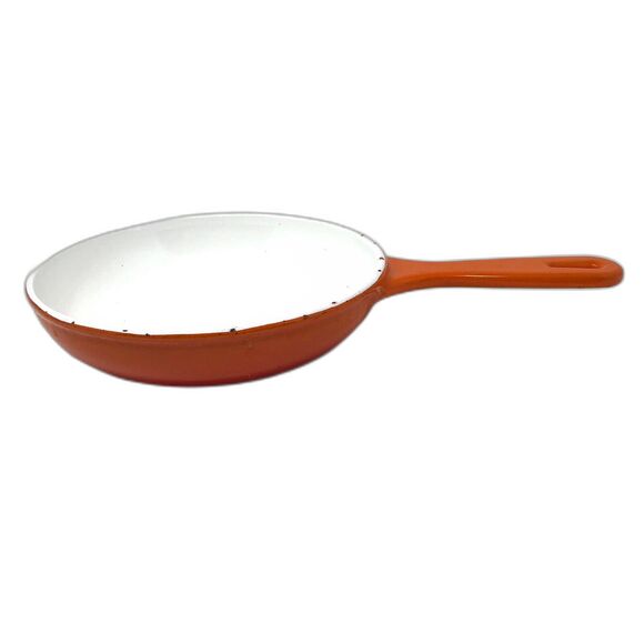 Vintage Casron Flame Orange Enamel Cast Iron Skillet  #2 Pan 6.5" Japan Cookware - Picture 6 of 12